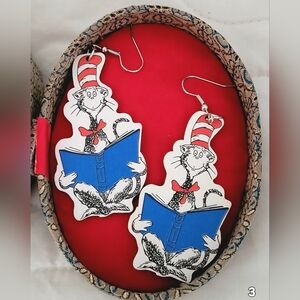 Cat in the Hat Blue and Red Earrings